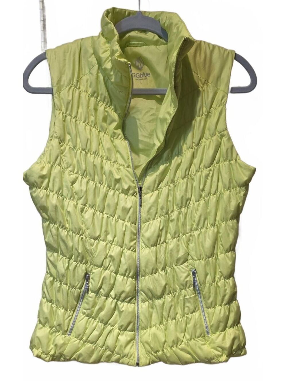 GGBlue Venus Vest LARGE Quilted Pistachio Lime Water Resistant Pockets FullZip